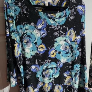 JM Collection Black and Blue Floral Blouse